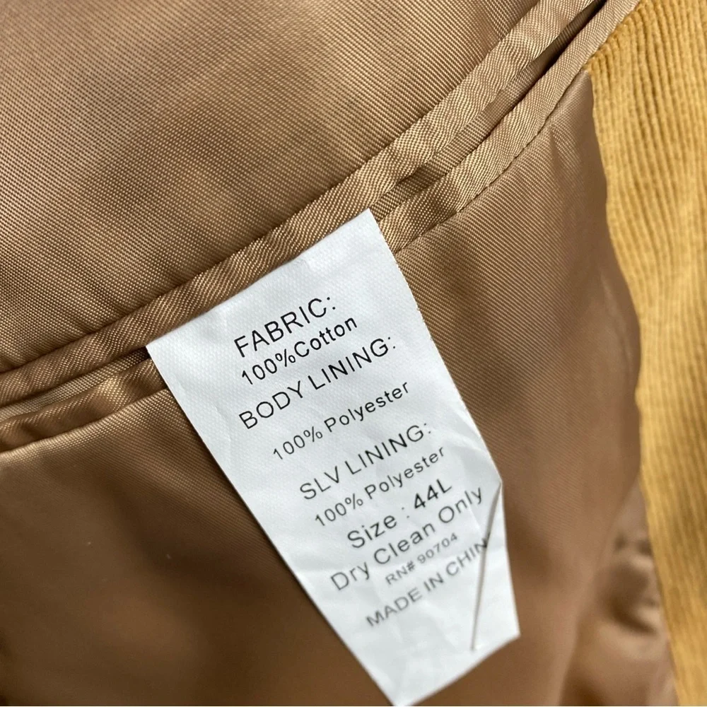 Alan Flusser Men’s 44L Tan Corduroy 100% Cotton Blazer RN 90704 Jacket Suit